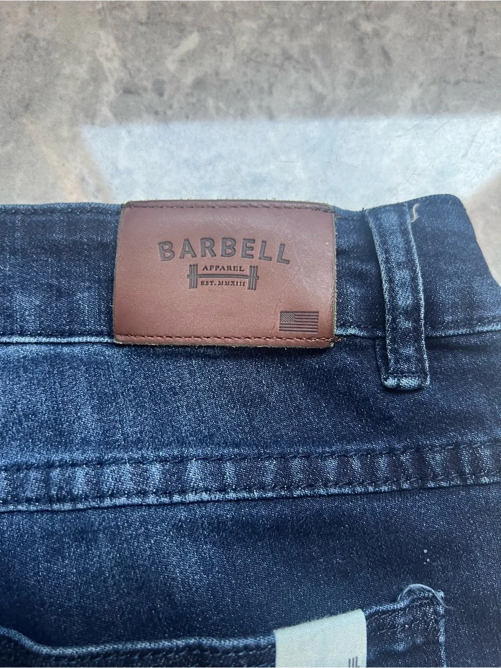 Barbell Apparel Mens Jeans Sz 36 Straight Leg Stretch USA MADE Denim Distressed